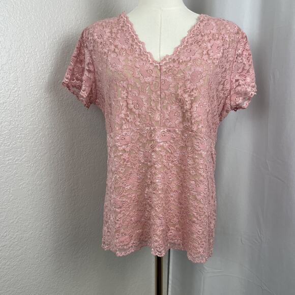 VTG Dialogue Top Womens Large Pink Lace Babydoll Fairy Y2K Soft Girl Romantic - Picture 1 of 8